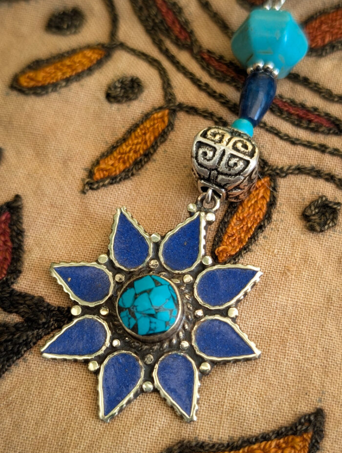 Blue Flower Gemstone Necklace - Image 4