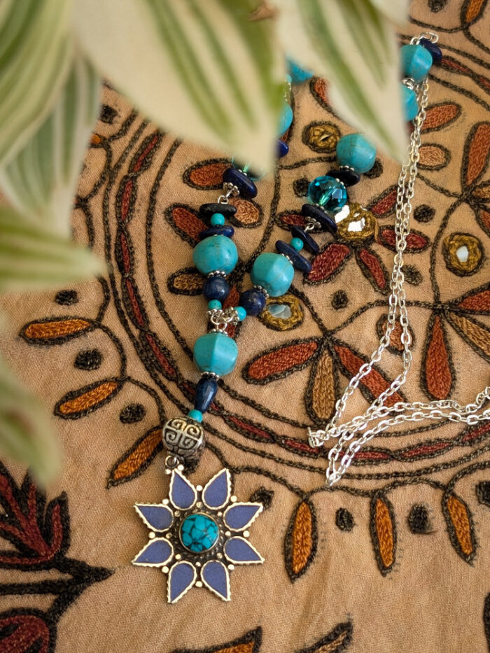 Blue Flower Gemstone Necklace - Image 2