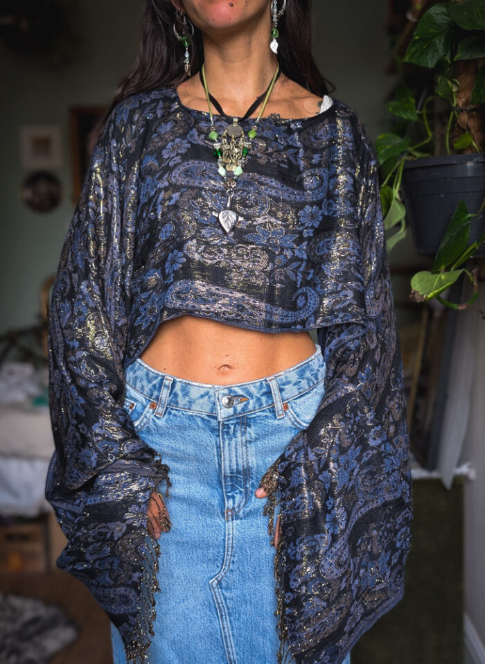 Upcycled Blue Paisley Fairy Top