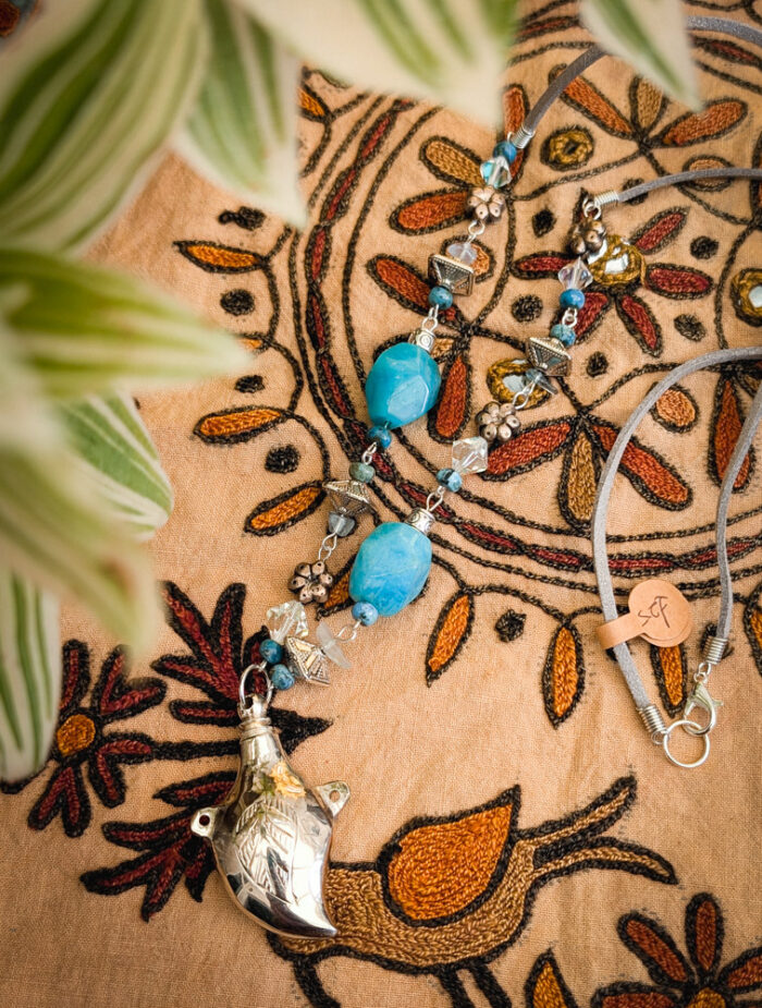 Blue Leaf Potion Bottle Necklace - Image 6