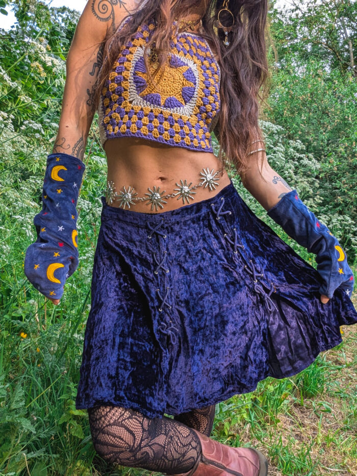 Vintage Blue Velvet Skater Skirt - Image 2