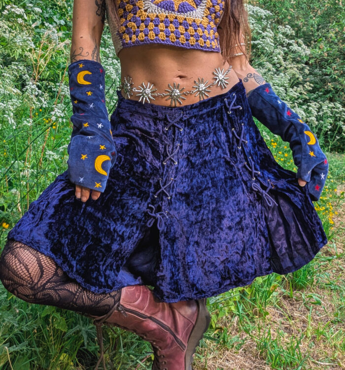 Vintage Blue Velvet Skater Skirt - Image 3
