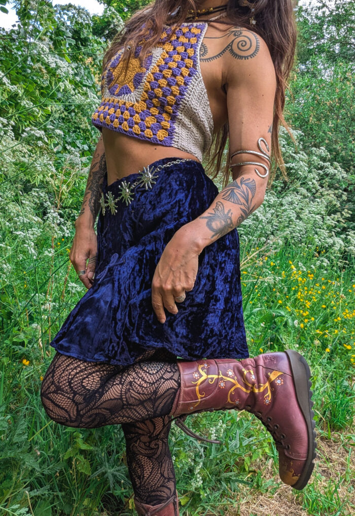 Vintage Blue Velvet Skater Skirt - Image 4