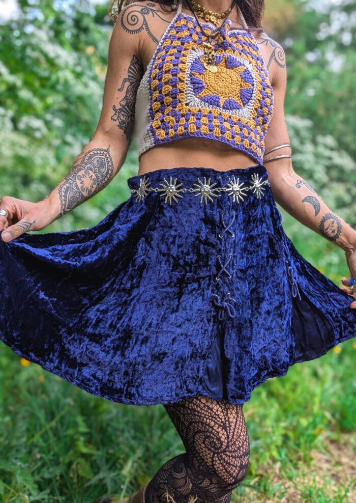 Vintage Blue Velvet Skater Skirt