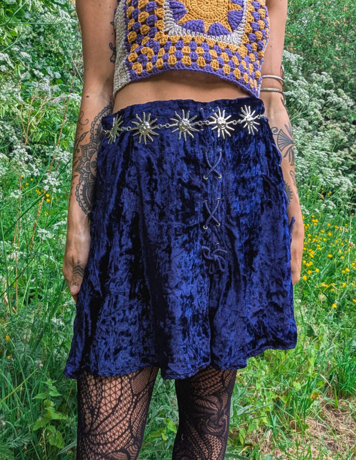Vintage Blue Velvet Skater Skirt - Image 7