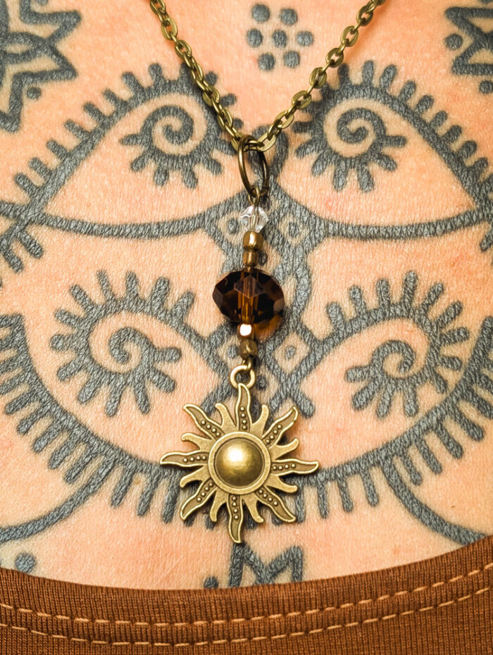Bronze Sun & Amber Crystal Necklace
