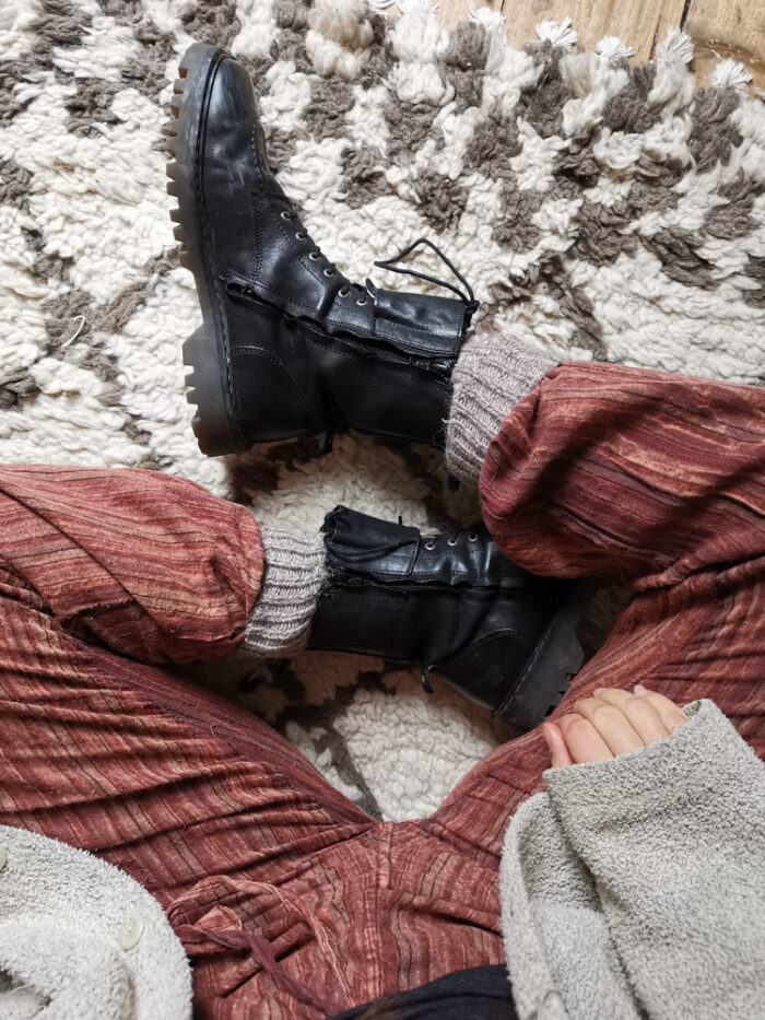 Brown Stonewashed Striped Drawstring Trousers - Image 3