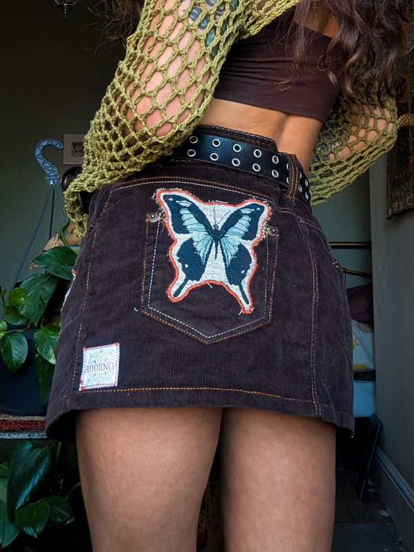 Reworked Brown Butterfly Corduroy Skirt - Image 2