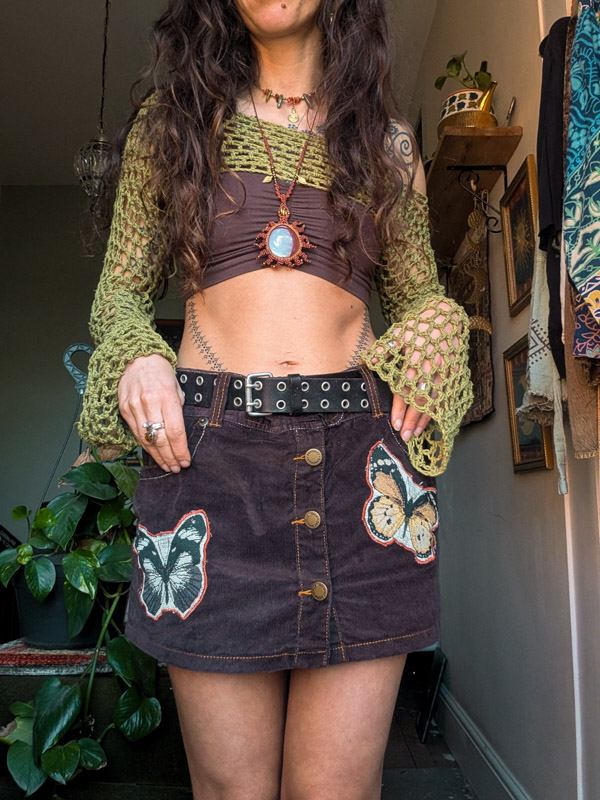 Reworked Brown Butterfly Corduroy Skirt - Image 4
