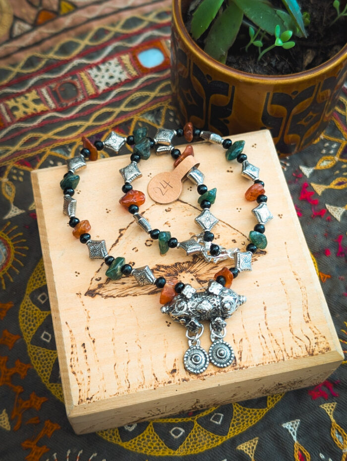 Upcycled Afghan Gemstone Necklace - Image 3
