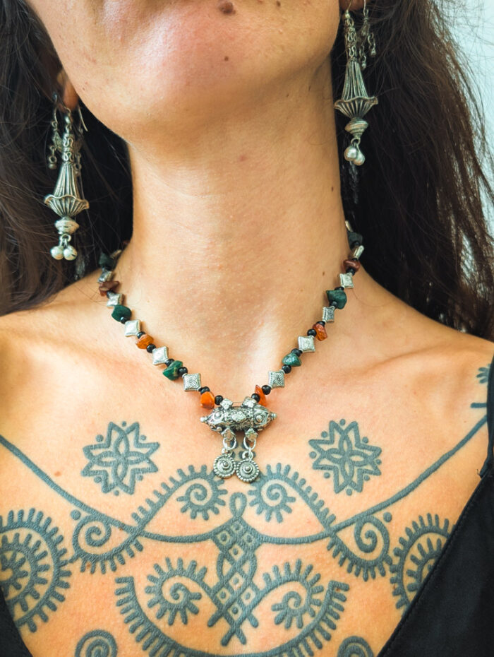 Upcycled Afghan Gemstone Necklace - Image 5