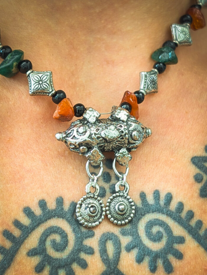 Upcycled Afghan Gemstone Necklace - Image 4
