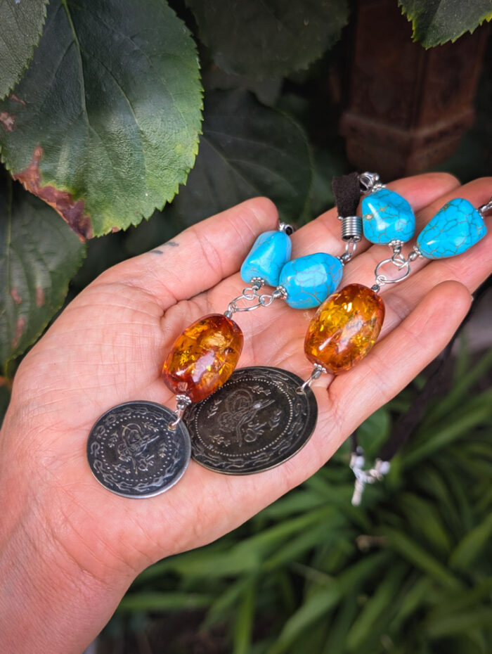 Bohemian Gemstone Coin Necklace - Image 2