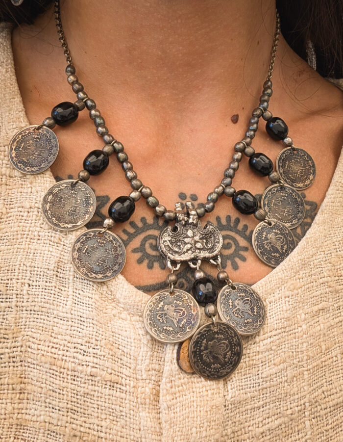 Vintage Black Afghan Coin Necklace