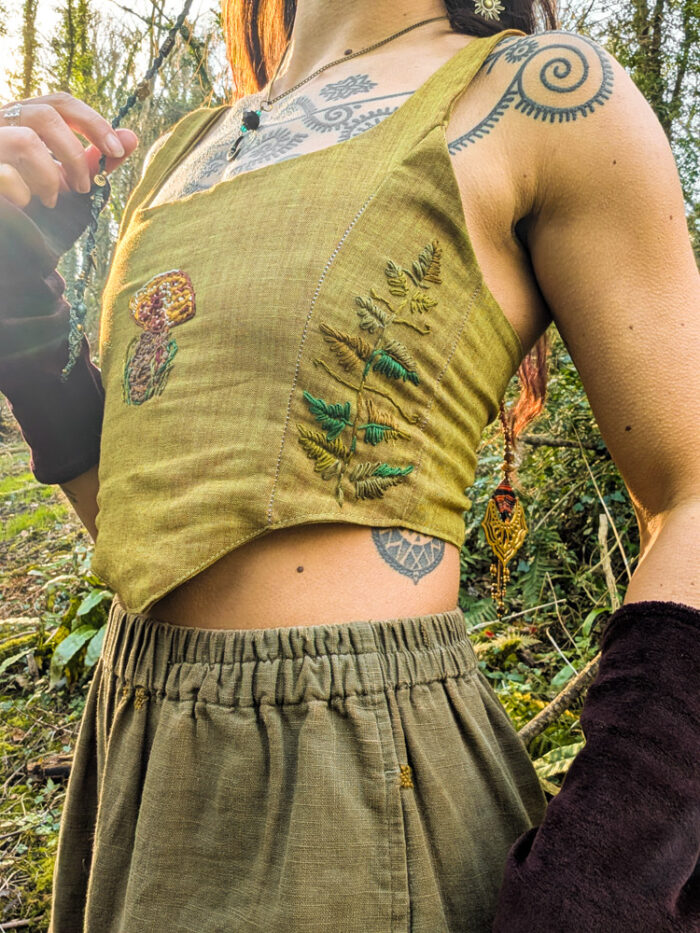 Reworked Fern & Mushroom Embroidered Corset Top - Image 2