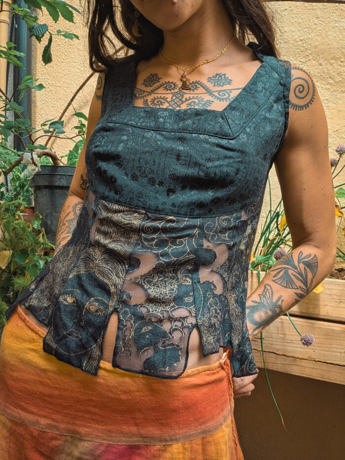 Vintage Corset-Style Mesh Top