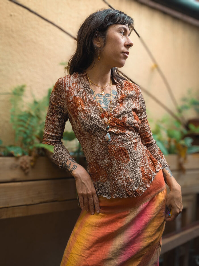 Vintage Crinkle Earthy Wrap Top - Image 3