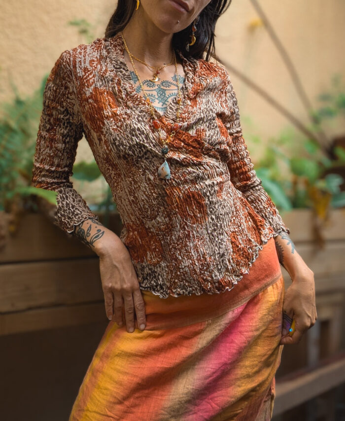 Vintage Crinkle Earthy Wrap Top - Image 4