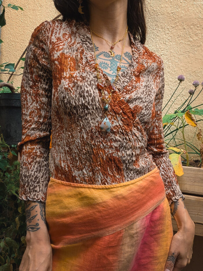 Vintage Crinkle Earthy Wrap Top - Image 6