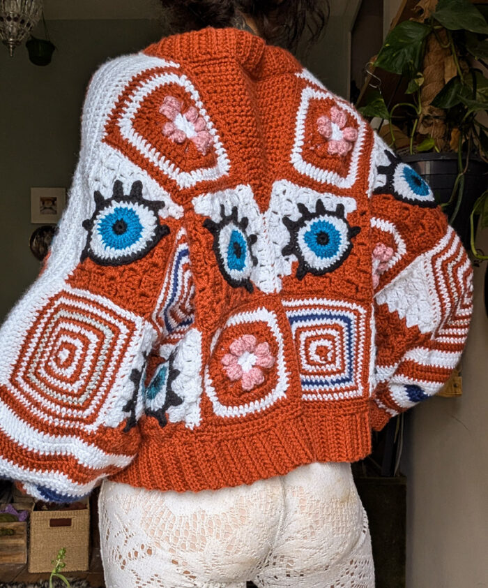 Preloved Crochet Patchwork Eye Cardigan - Image 6