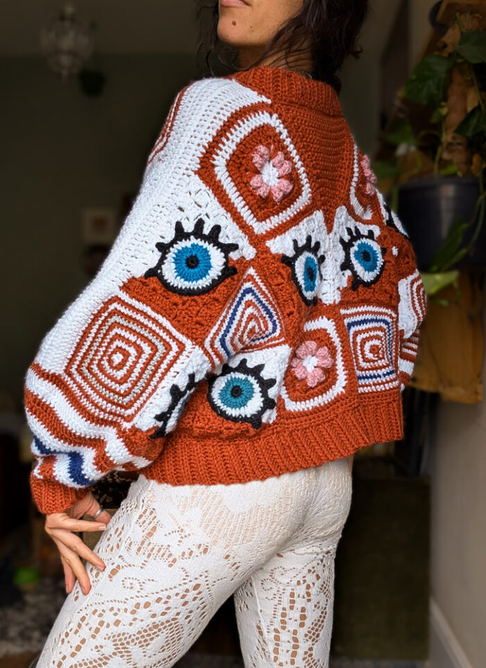 Preloved Crochet Patchwork Eye Cardigan - Image 7