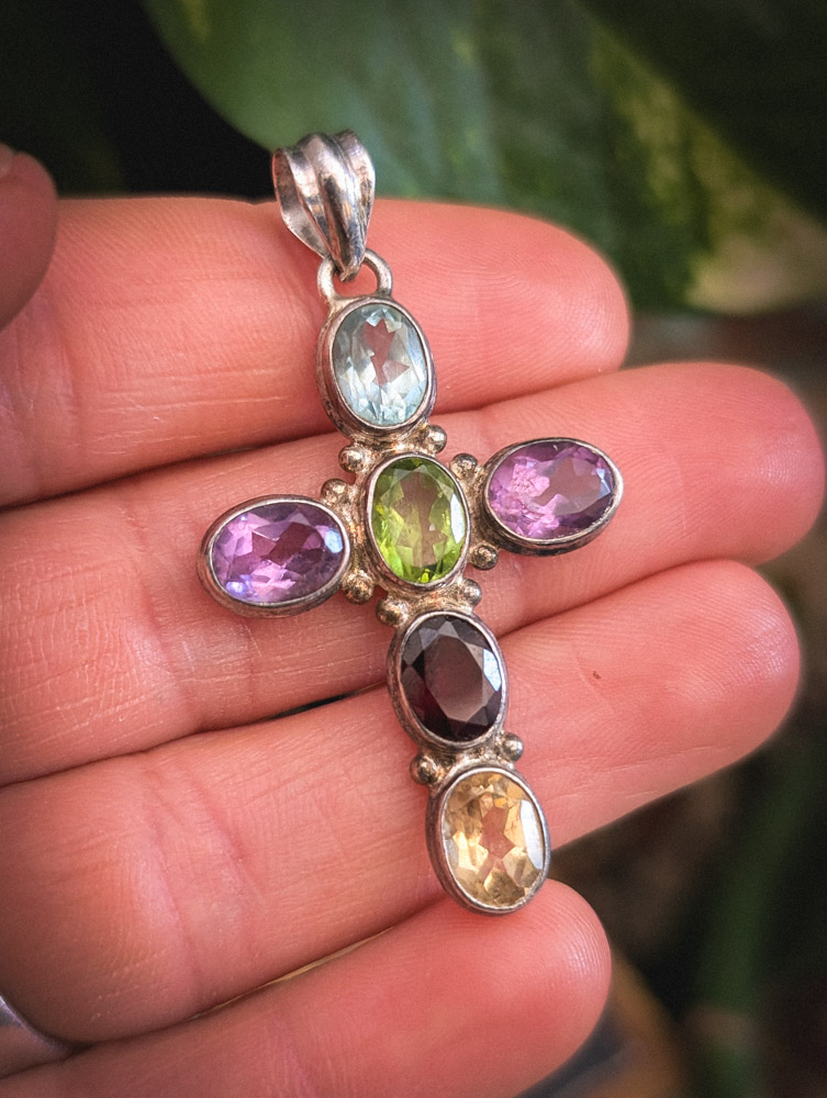 Vintage 925 Gemstone Cross - Image 4