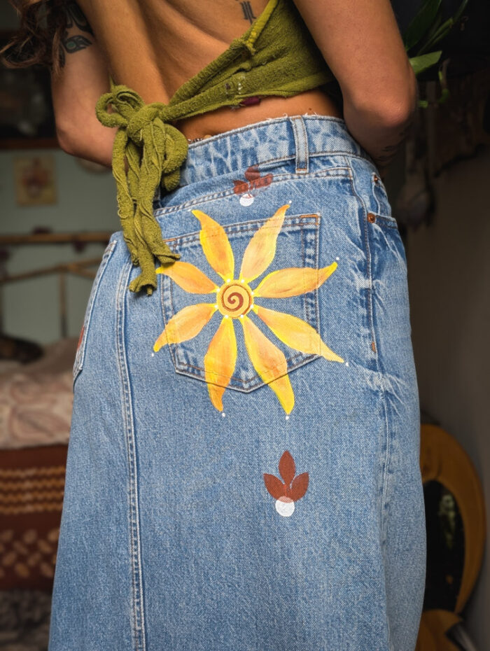 Reworked Sunflower Denim Maxi Skirt - Image 2