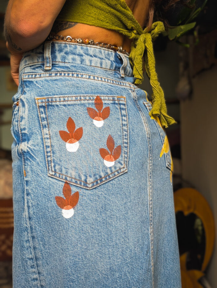 Reworked Sunflower Denim Maxi Skirt - Image 3