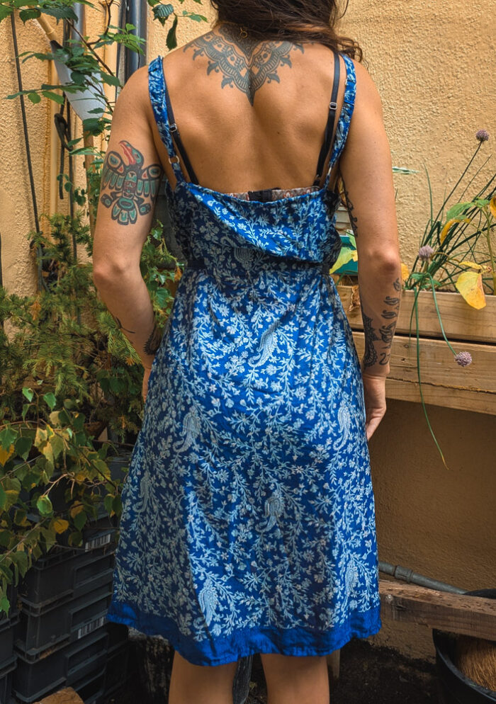 Preloved Blue Paisley Mini Dress - Image 2