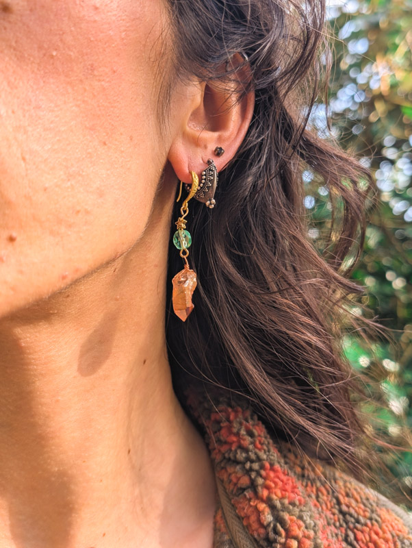 Druzy & Green Glass Earrings - Image 3