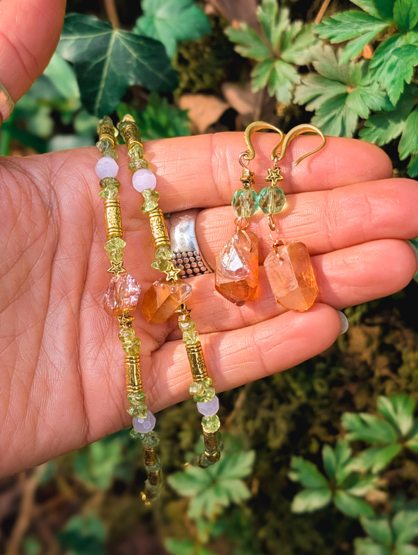 Druzy & Green Glass Earrings - Image 4