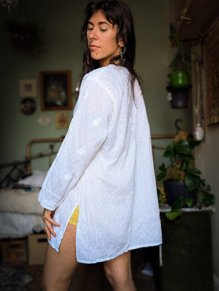 Embroidered White Cotton Boho Top - Image 3