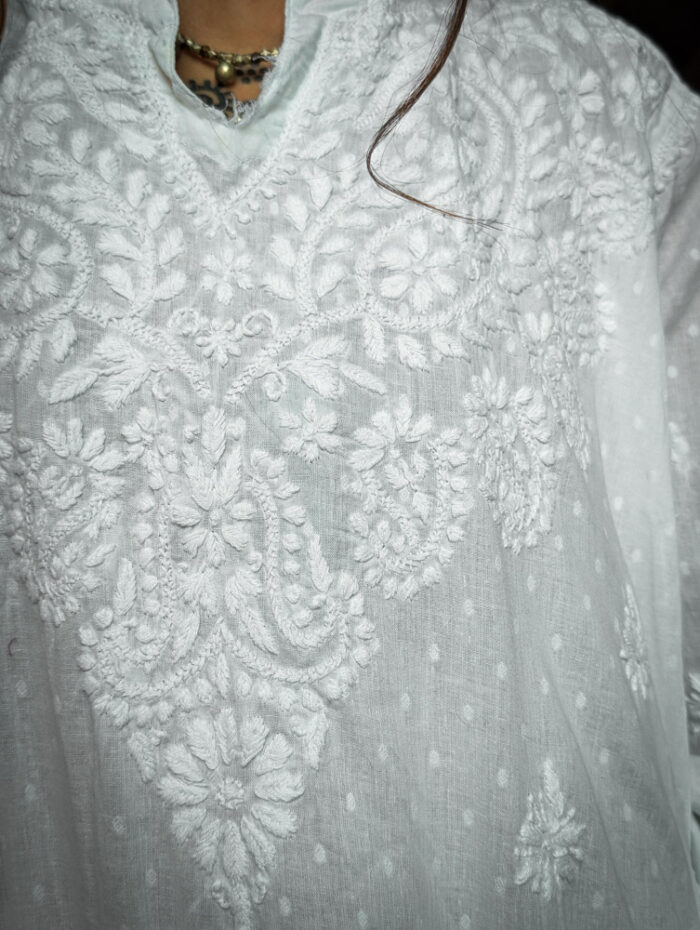 Embroidered White Cotton Boho Top - Image 4