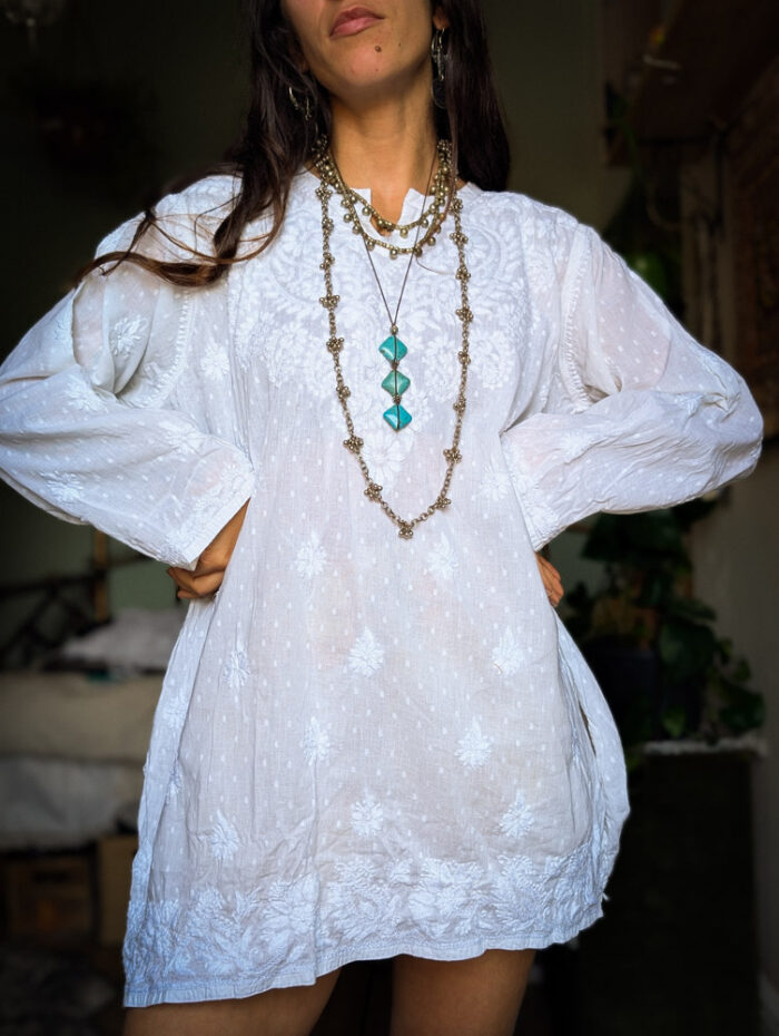Embroidered White Cotton Boho Top