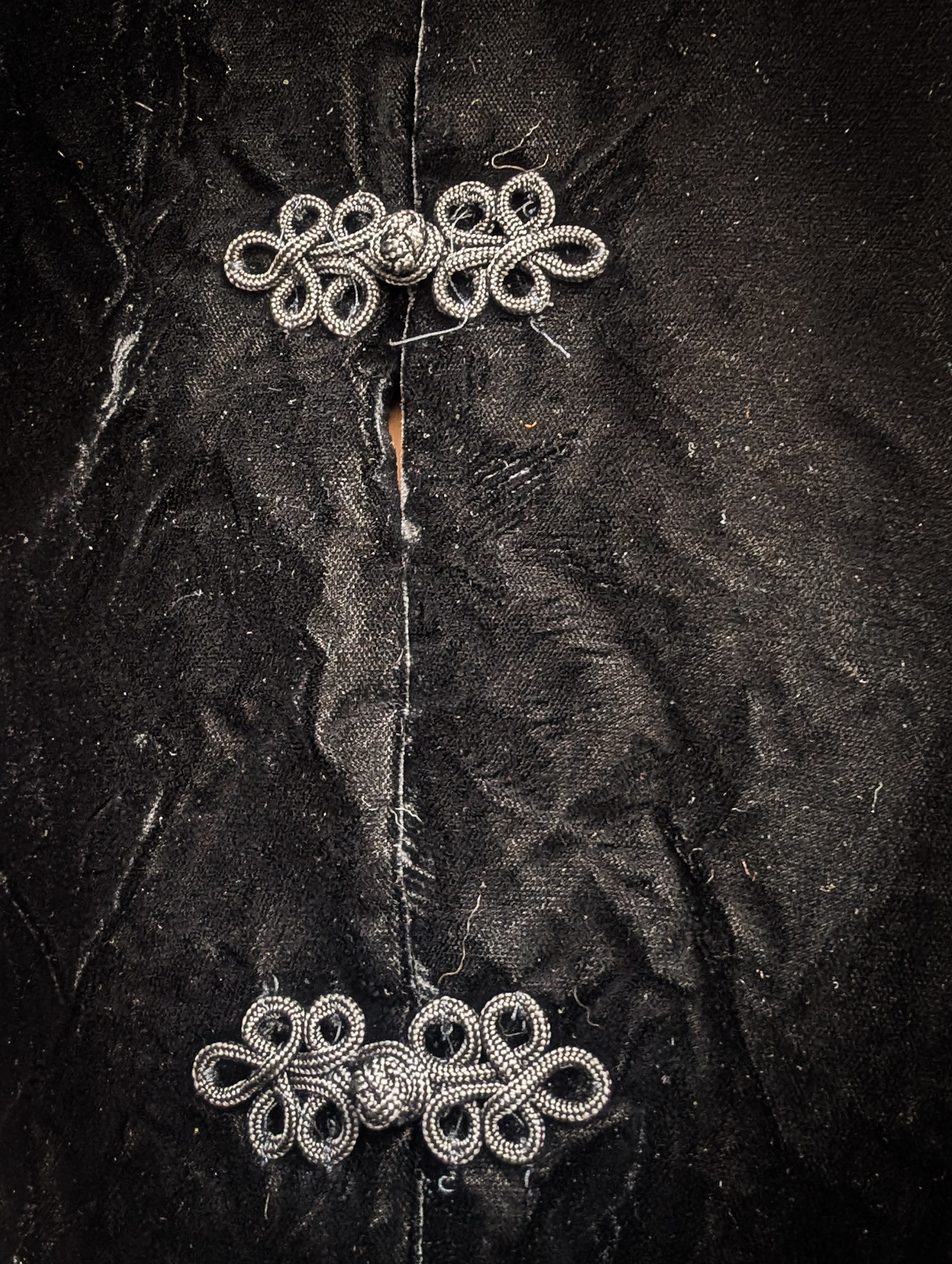 Vintage Long Black Velvet Waistcoat - Image 3