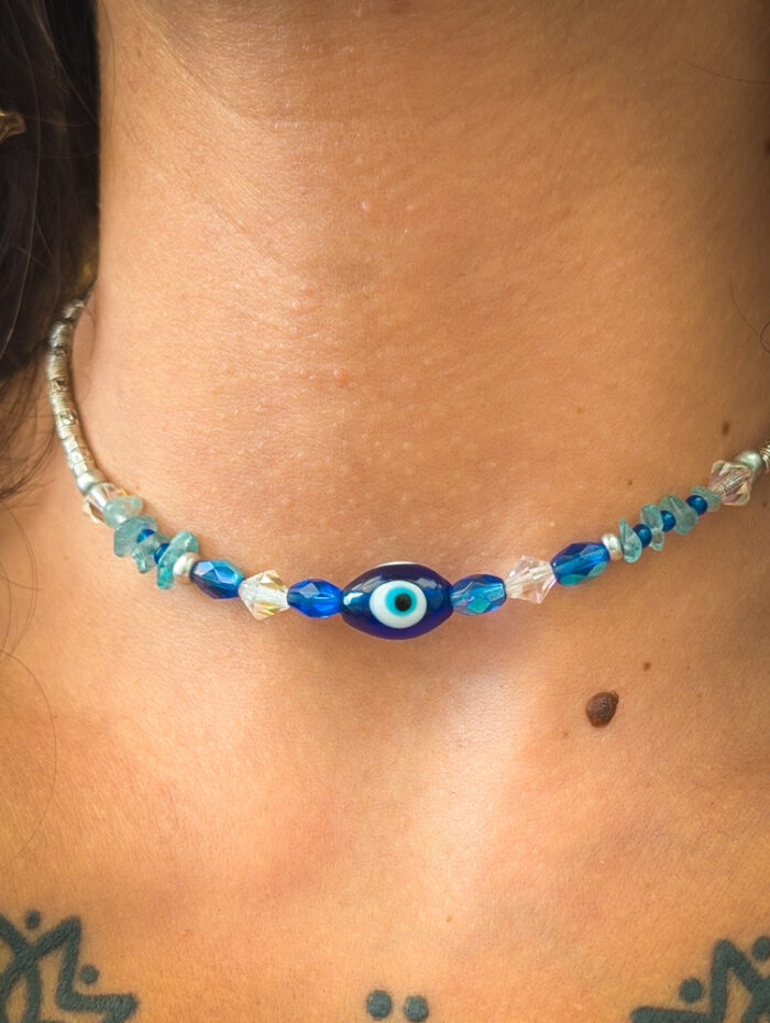 Upcycled Evil Eye Choker