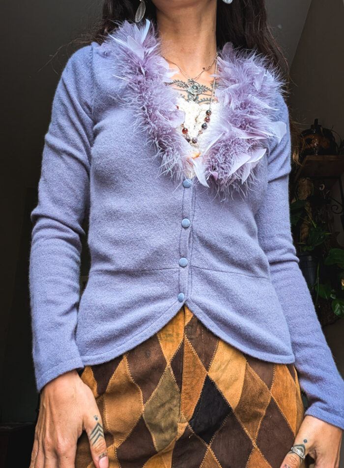 Feather Trim Cardigan - Image 4
