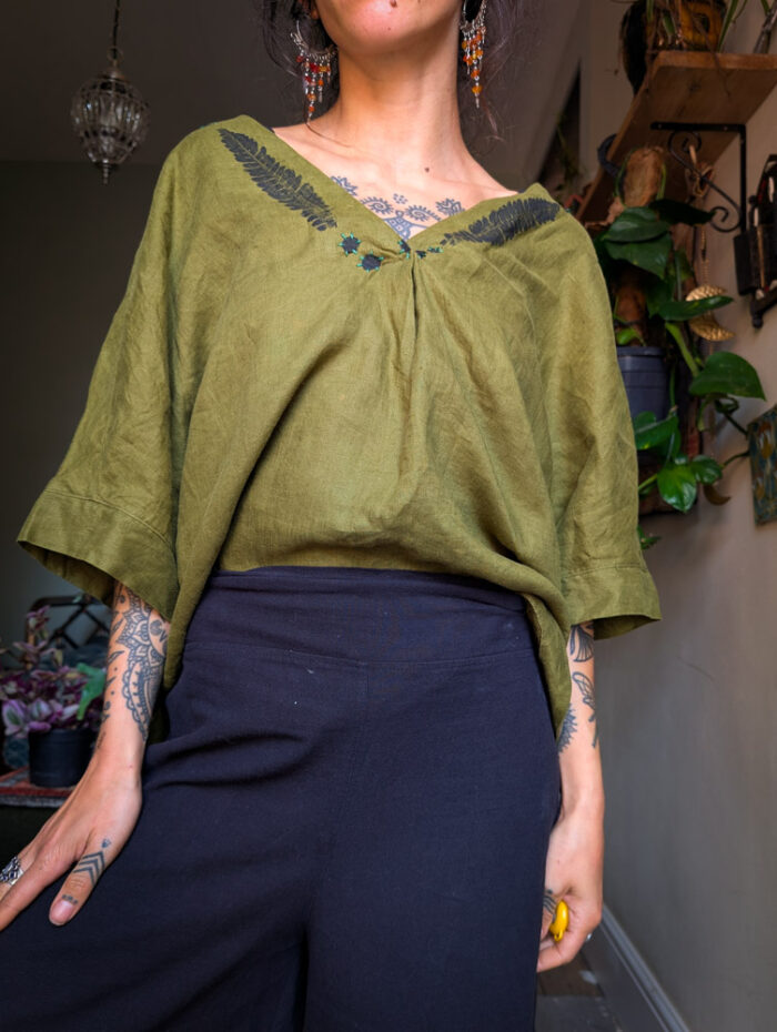 Reworked Fern Print Linen Top - Image 3