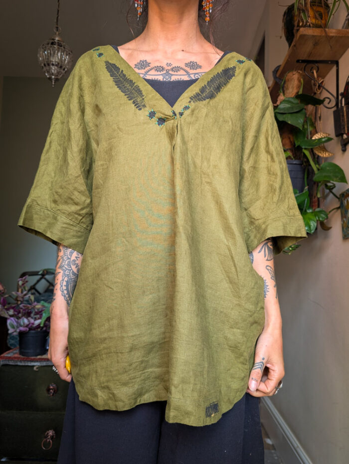 Reworked Fern Print Linen Top