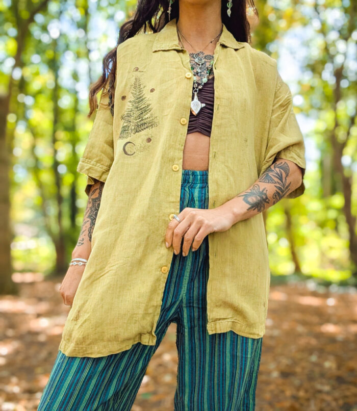 Reworked Fern Print Linen Shirt