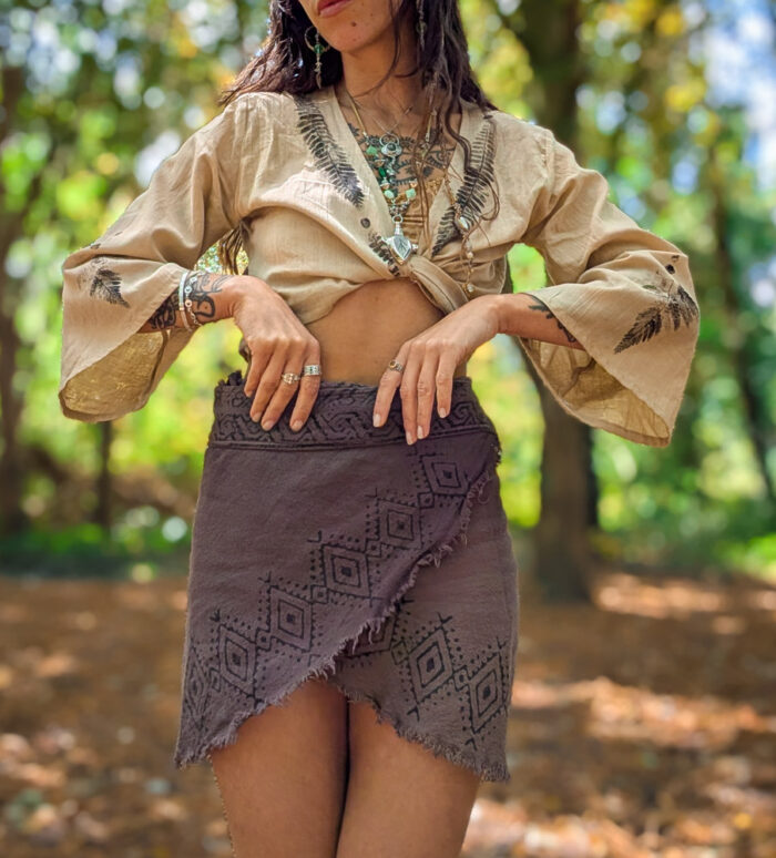 Fern Print Beige Wrap Top - Image 3