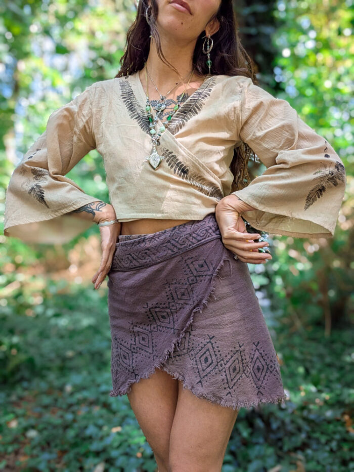 Fern Print Beige Wrap Top