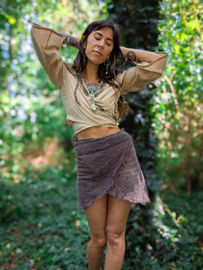 Fern Print Beige Wrap Top - Image 5