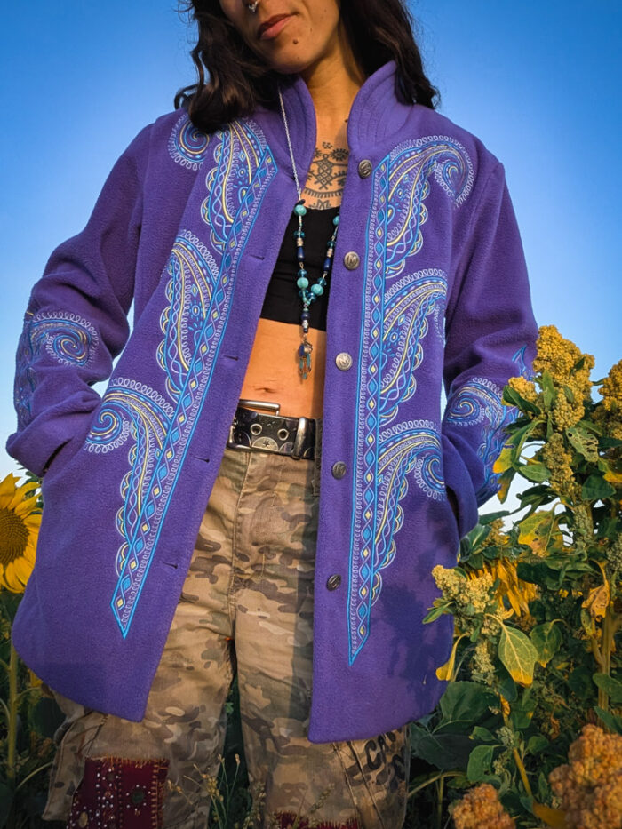 Vintage Paisley Embroidered Fleece Jacket