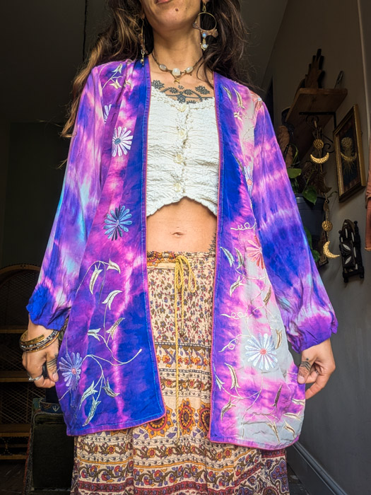 Floral Embroidered Silk Robe