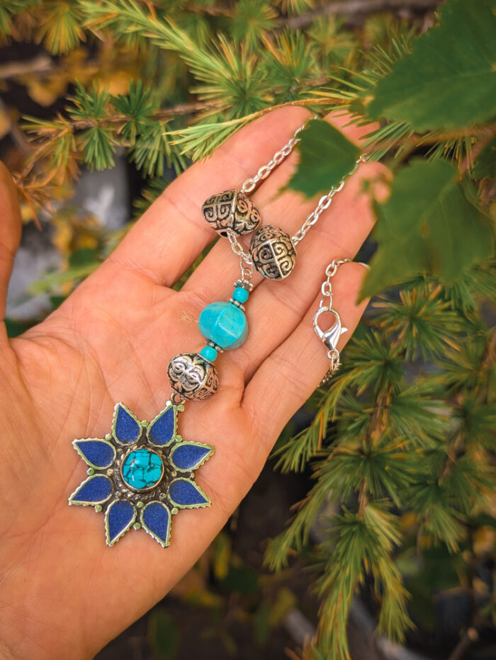 Upcycled Flower Gemstone Necklace - Image 2