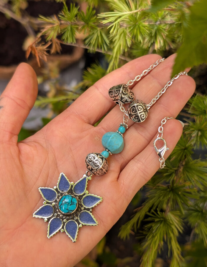 Upcycled Flower Gemstone Necklace - Image 4