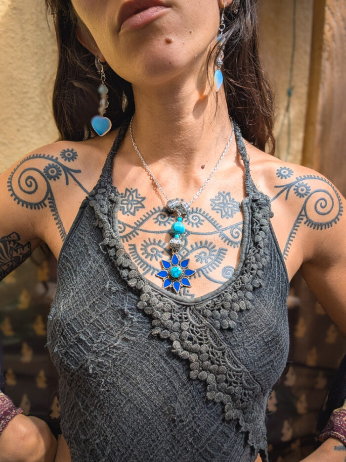 Upcycled Flower Gemstone Necklace - Image 5