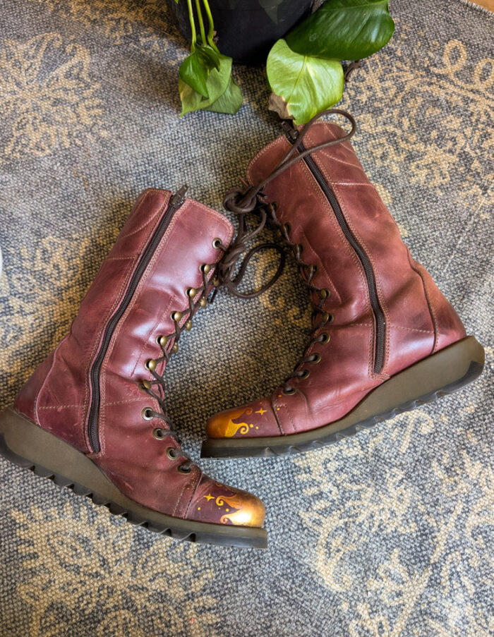 Handpainted Burgundy Fly Boots - Image 8
