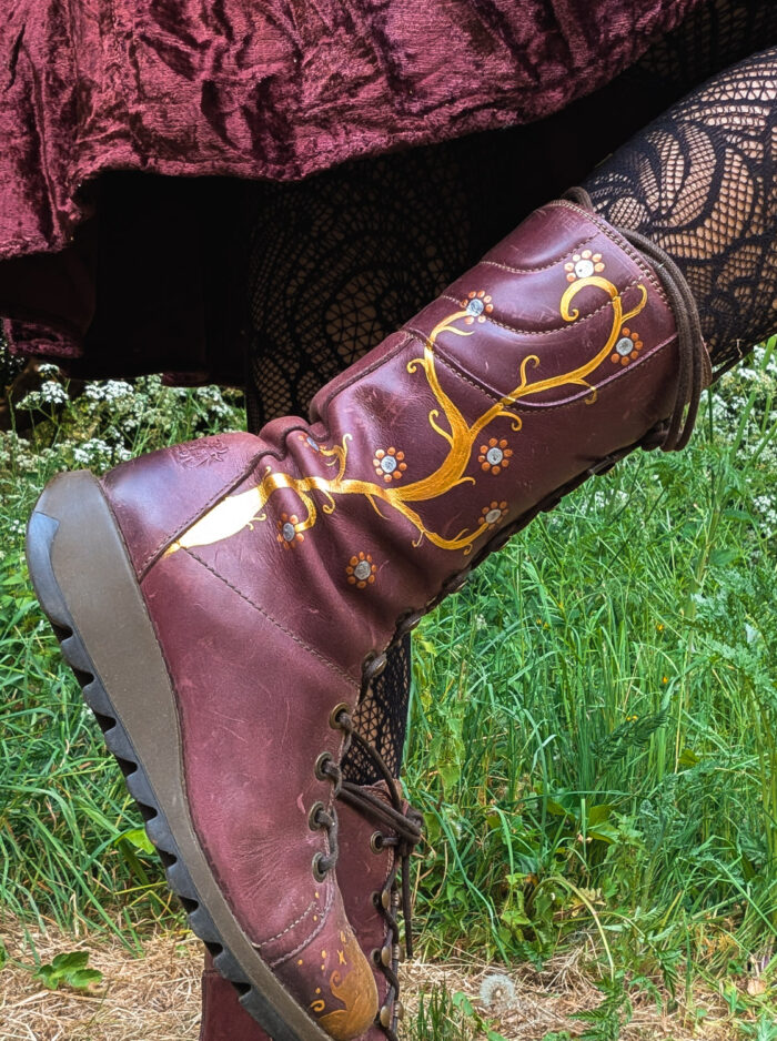 Handpainted Burgundy Fly Boots - Image 5